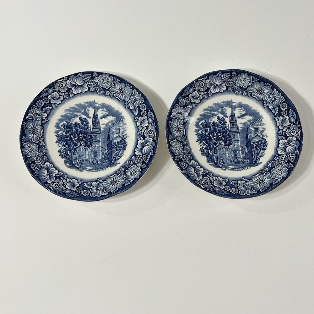 4 Vtg Liberty Blue Old North Church 5.75 inches saucersColonial Scenes Pre-Owned - Picture 5 of 13